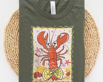 Retro Lobster Shirt, French Coastal Shirt, Retro Distressed Shirt, Coquette Aesthetic, Nautical Style, Lobster Shirt, Lobster Gift