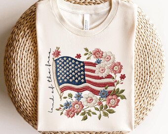 Faux Embroidery USA Flag Shirt, USA Flag Shirt, 4th of July Shirt, USA Flag Shirts, Patriotic Shirt, Labor Day, Land of the Free Shirt