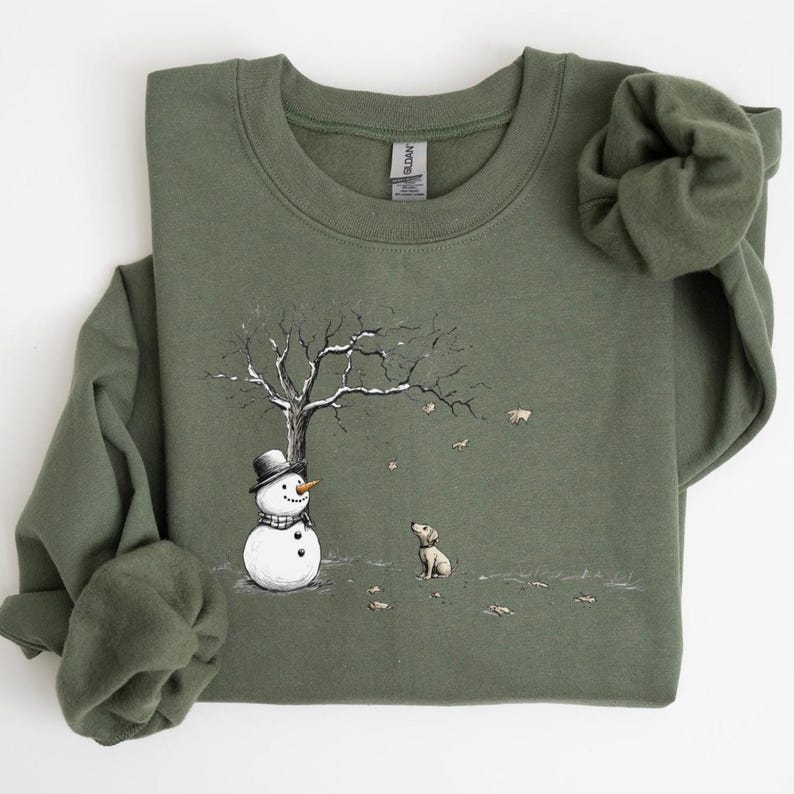 Sudadera navideña de muñeco de nieve y perro, camiseta de muñeco de nieve, camiseta navideña, sudadera navideña, sudadera navideña, camiseta navideña para perro imagen 2