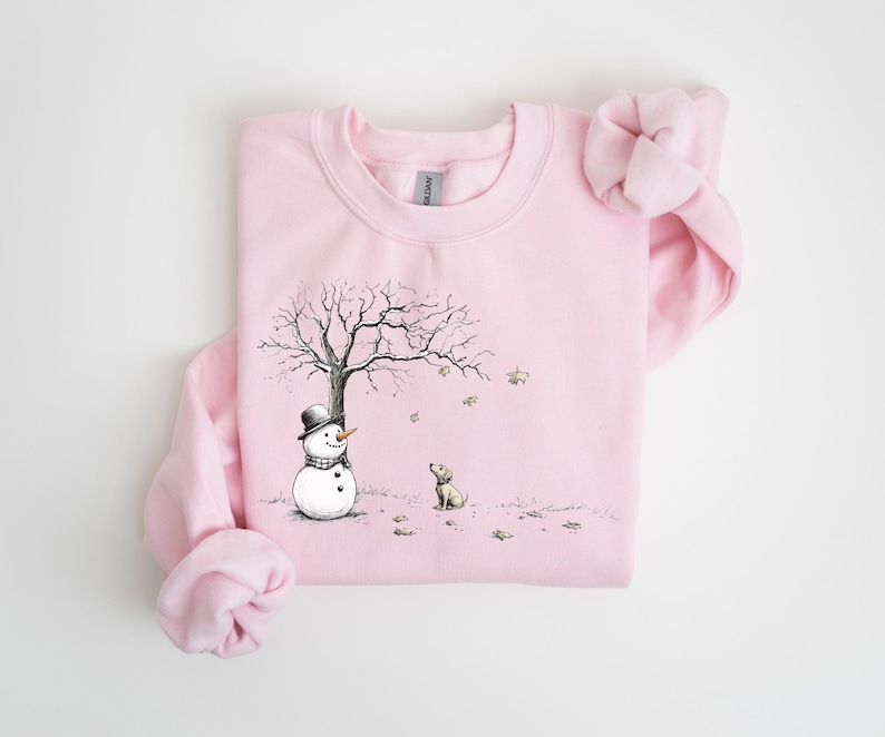 Sudadera navideña de muñeco de nieve y perro, camiseta de muñeco de nieve, camiseta navideña, sudadera navideña, sudadera navideña, camiseta navideña para perro imagen 4