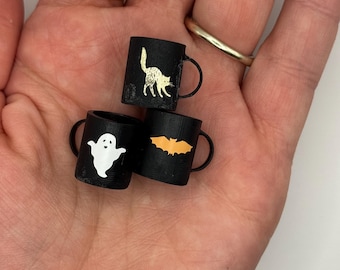 Black Halloween Miniature Mug | 1:12 Scale Dollhouse Cup | Spooky Mini Decor