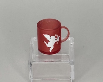 1:12 Scale Miniature Valentine’s Red Mugs | Valentine Dollhouse Kitchen Decor, Holiday Accessories, Dollhouse Decorations