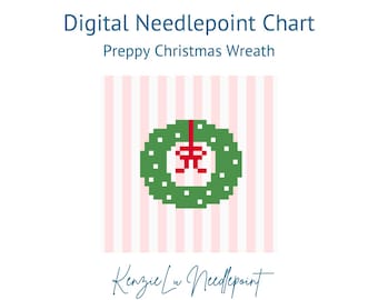 Preppy Christmas Wreath Needlepoint Chart Digital Download
