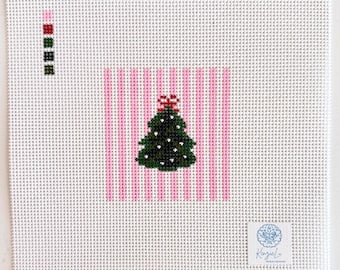 Preppy Christmas Tree Needlepoint Canvas Beginner Friendly 13 Mesh Canvas Stitch Painted