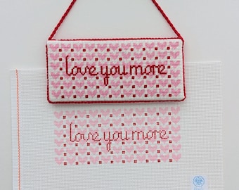 Valentine&#39;s Day Love You More Pillow Needlepoint Canvas Beginner Friendly 13 Mesh Canvas Stitch Painted