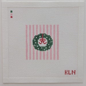 Preppy Christmas Wreath Needlepoint Canvas Beginner Friendly 13 Mesh Canvas Stitch Painted
