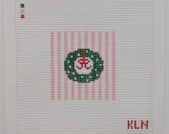 Preppy Christmas Wreath Needlepoint Canvas Beginner Friendly 13 Mesh Canvas Stitch Painted