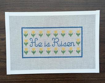 Easter He is Risen Pillow Needlepoint Canvas Beginner Friendly 13 Mesh Canvas Stitch Painted