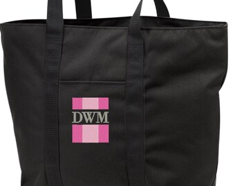 Personalized Black Canvas Tote Bag: Custom Embroidered Monogram