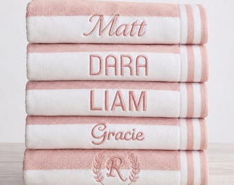 Toalla de playa Cabana Stripe personalizada – Toalla de piscina extragrande de algodón de 35x70