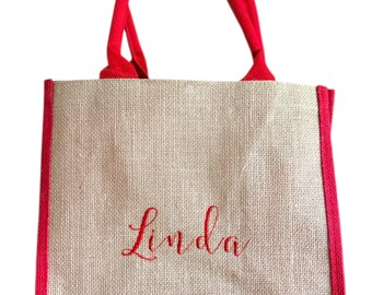 Bolsa navideña de yute rojo y natural: bolsa de regalo ecológica y reutilizable (30,5 x 30,5 x 18,8 cm)
