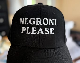 Gorra de béisbol negra / Bordado "Negroni Please" / Sombrero de cóctel divertido / Regalo para amantes de los cócteles