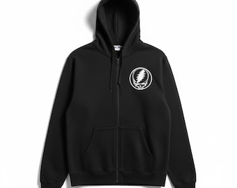 Sudadera con cremallera de Grateful Dead – Sudadera unisex con calavera relámpago y texto "Roba tu cara" – Sudadera clásica de Jam Band