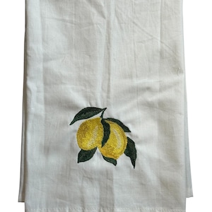 Embroidered Lemon Tea Towel: Farmhouse Kitchen Decor, Cotton Dish Towel