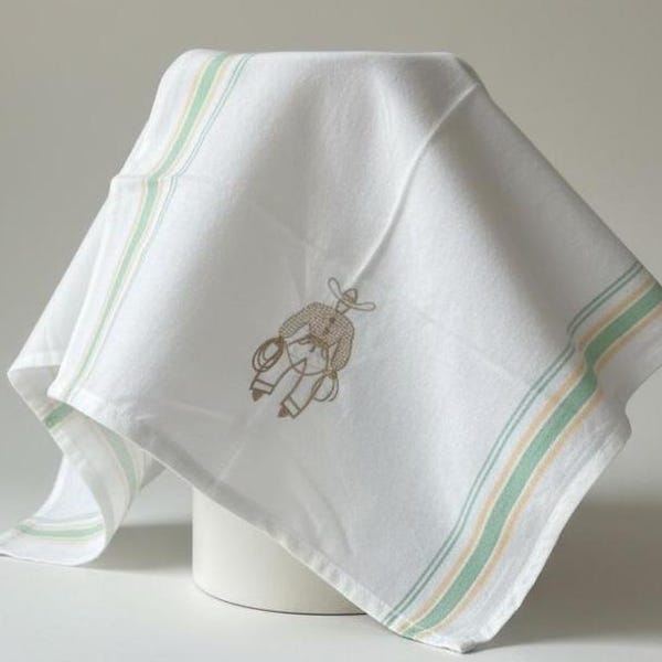 Vintage Cowboy  Embroidered Dish Towel: Retro Bar Bar Decor