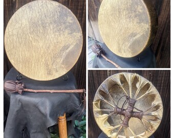 Native American Drum - Rawhide Drum, Buffalo skin Drum, 12 inch Drum, Hand Drum, Traveling Drum, Drum Stick, Mayan Calendar, Nahual Imox