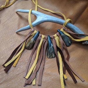 Buffalo Tooth Necklace - Deerskin Necklace, Bone Necklace, Buffalo teeth, Buffalo Tooth Necklace, Leather Bone Necklace, Deerskin Fringe