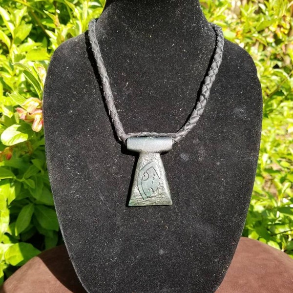 Tecpatl - Guatemalan Jade Necklace, Deerskin Necklace, Leather Jewelry, Unisex Necklace, Mexica, Carved  Jade Necklace, Spirit Medicines