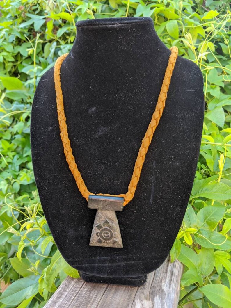 Native American Necklace Ollin Deerskin Necklace Leather Necklace Holistic Healing Guatemalan Jade Necklace Carved Jade Necklace