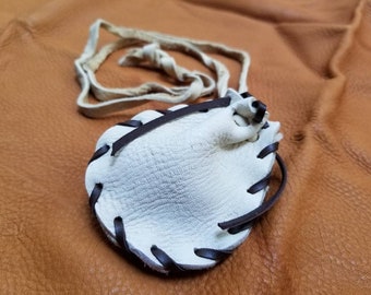 Handmade Buckskin Medicine Pouch Necklace – Elk Spirit Bag