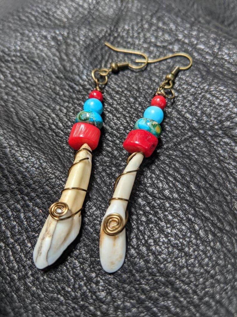 Elk Teeth Earrings Spirit Medicine Earrings Turquoise & Etsy