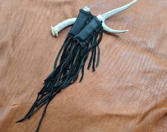 Fringe Lighter Case - Leather Lighter Pouch, Deerskin Pouch, Deerskin Lighter Case, Tobacco, Smoker, Leather Medicine Pouch, Black Pouch