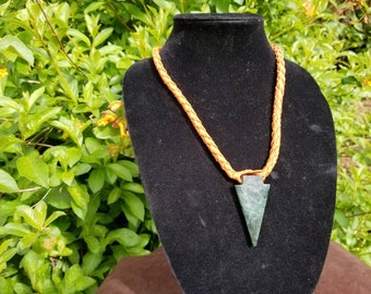 Jade Deerskin Necklace - Carved Jade Necklace, Guatemalan Jade, Deerskin Necklace, Unisex Stone Necklace, Buckskin Necklace, Leather Jewelry