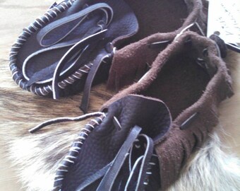 Buffaloskin Kids Moccasins --- Pre-made Children's Size 13 - Leather Moccasins, Native American Moccasins, Children Shoes, Buckskin Slippers