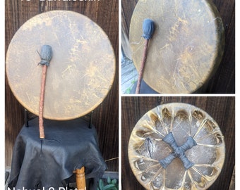 Native American Drum - Rawhide Drum, Buffalo skin Drum, 18 inch Drum, Ceremony Drum, Hand Drum, Native Buckskin Drum, Curanderismo, Batz