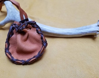 Buckskin Medicine Pouch - Deerskin Medicine Pouch, Leather Native American Bag, Leather Pouch Necklace, Medicine Bag Necklace, Deerskin Bag
