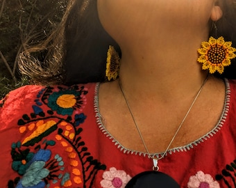 Tezcatl - Espejo de obsidiana, collar de obsidiana, espejo de 2 pulgadas, Tezcatlipoca, herramienta de adivinación, herramienta ceremonial, espejo ahumado, nahualismo, danza