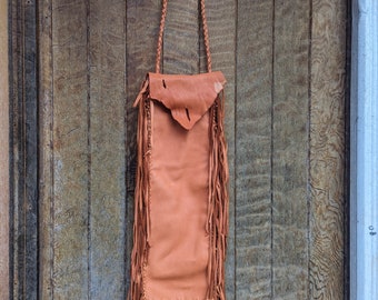 Buckskin Chanupa Bag - Peace Pipe Leather Bag, Medicine Bag, Native American Bag, Native Deerskin Bag, Fringe Bag, Canupa Bag, Pink Bag