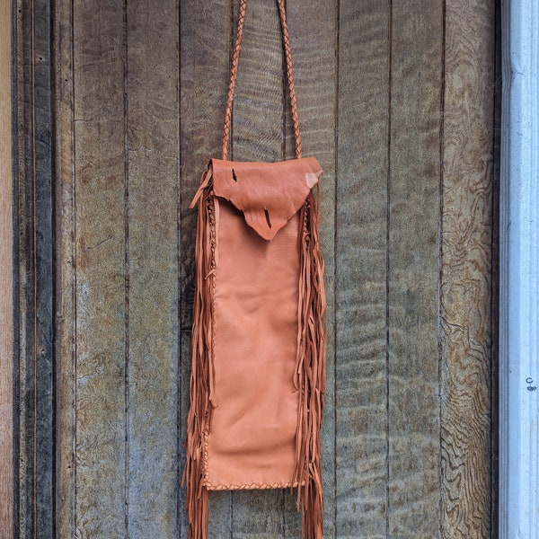 Buckskin Chanupa Bag - Peace Pipe Leather Bag, Medicine Bag, Native American Bag, Native Deerskin Bag, Fringe Bag, Canupa Bag, Pink Bag