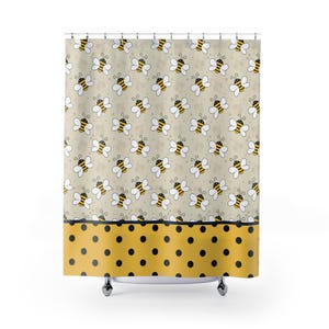 Cortina de ducha con diseño de abeja, lunares, decoración de baño con abejas, divertida cortina de baño infantil, accesorios de baño modernos, baño caprichoso