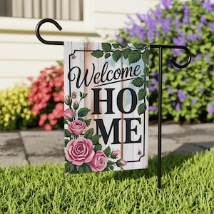 Pink Roses Willkommen Haus Garten Flagge: Doppelseitig Blumendekor