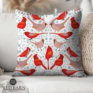 Vibrant Cardinal Birds Pillow Cover, Decorative Throw Pillow, Nature Inspired Home Decor, Bird Lover Gift, Housewarming Gift