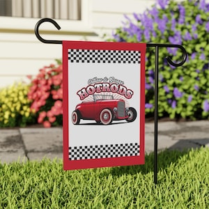 Outlaw Hotrods Outdoor Flag, Classic Car Racing Flags, Vintage Car Garden Flag, Hot Rod Lovers Gift, American Muscle Car Flags