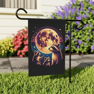Raccoon Family Outdoor Flag, Moonlit Garden Flag, Whimsical Yard Decor, Animal Lover Gift, Unique Outdoor Decor