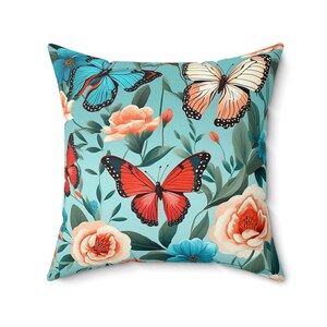 Floral Butterfly Pillow, Cottagecore Accent Pillow, Garden Decor Throw Pillow, Colorful Butterfly Pillow, Available in 4 Sizes