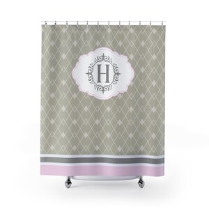 Cortina de ducha personalizada, cortina de ducha con monograma H, decoración elegante para baño, cortina de ducha personalizada, cortina de ducha con inicial