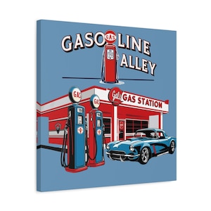 Vintage Gas Station Canvas: Retro Automotive Art, Man Cave Decor
