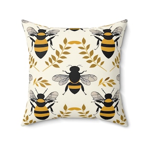 Honeybee Throw Pillow: Nature Inspired Botanical Decor
