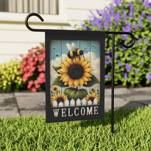 Sunflower Bee Welcome Flag, Garden Flag, Outdoor Decoration, Bee Decor, Floral Flag, Spring Flag, House Flag, Yard Flag, Farmhouse Decor
