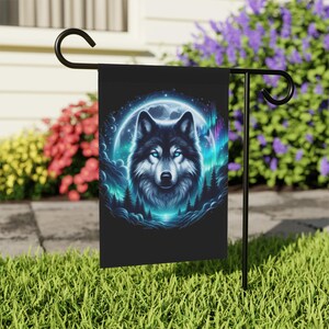 Bandeira de lobo para área externa, bandeira iluminada pela lua, bandeira de jardim com animais, bandeira de casa exclusiva, bandeira decorativa para área externa, presente para amantes de lobos, decoração de jardim
