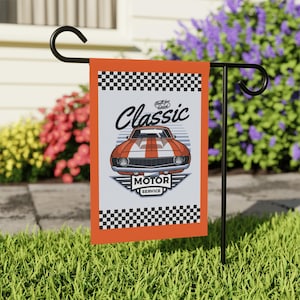 Classic Car 0utdoor Flag, Muscle Car Lover Gift, Auto Garage Decor, Automotive Flags, Motor Service, Racing Flag, Checkered Flag Accent