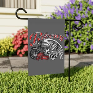 Bikers Route 66 Outdoor Flag, Motorcycle Forever Two Wheels Biker Garden Flag, Durable Outdoor Decor, Stylish Garden Decor, Bikers Home