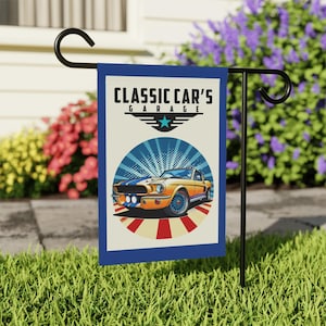 Classic Car&#39;s Garage 0utdoor Flag, Vintage Car Art, Automotive Decor, Garage Flag, Car Enthusiast Gift, Garden Flag, House Flag