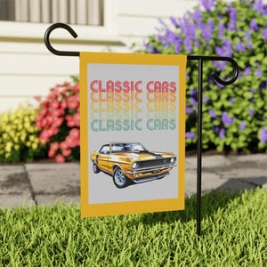 Classic Cars Outdoor Flag, Retro Car, Vintage Automobile, Man Cave Decor, Garage Art, Car Enthusiast Gift, Garden Flag