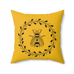 Honey Bee Pillow: Floral Wreath, Nature Inspired Home Decor