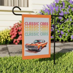 Classic Car Outdoor Flag, Muscle Car Design, Garden Flag, Vintage Car Decor, Classic Cars Flag, Car Enthusiast Gift, Automotive Flag